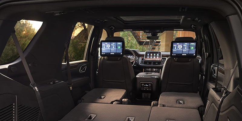 Folded seats and interior of Chevrolet Tahoe