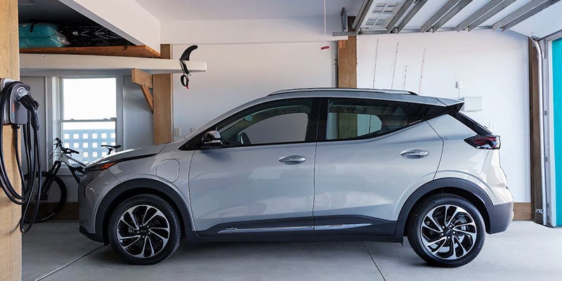 Chevy Bolt EUV parked inside a home garage