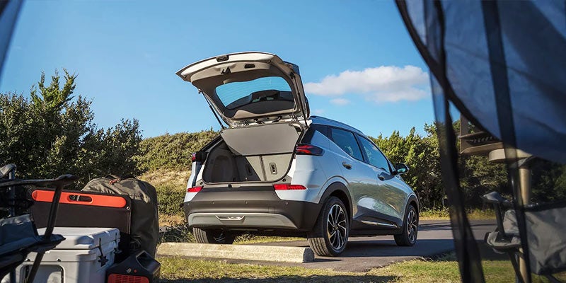 Chevy Bolt EUV with open trunk showcasing cargo space